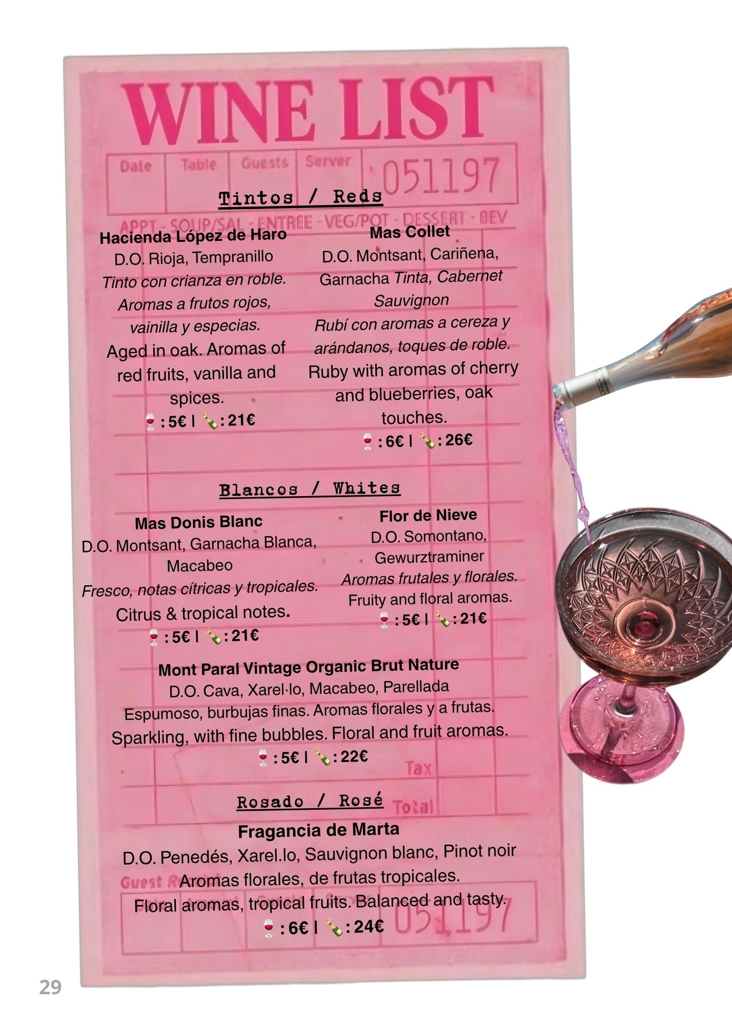 wine list Bubita Bar